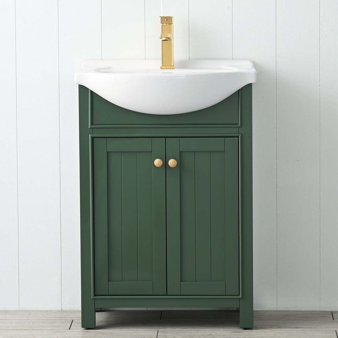 Marian 24" Single Sink Vanity with Porcelain Top - Design Element Bath Kitchen - Bathroom Vanity - Espresso with Silver Satin Hardware