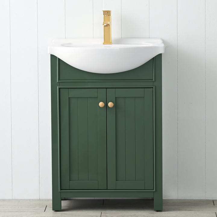 Marian 24" Single Sink Vanity with Porcelain Top - Design Element Bath Kitchen - Bathroom Vanity - Espresso with Silver Satin Hardware