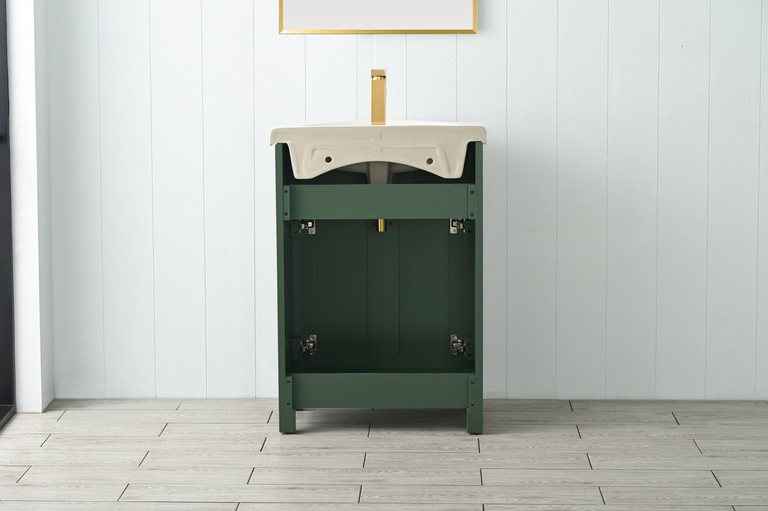 Marian 24" Single Sink Vanity with Porcelain Top - Design Element Bath Kitchen - Bathroom Vanity - Espresso with Silver Satin Hardware