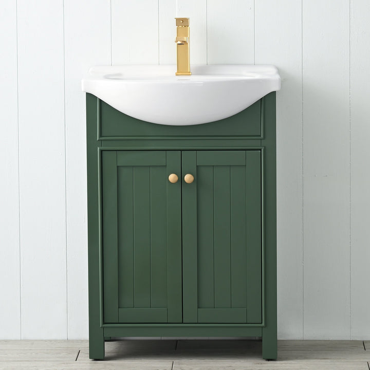 Marian 24" Single Sink Vanity with Porcelain Top - Design Element Bath Kitchen - Bathroom Vanity - Green with Gold Satin Hardware