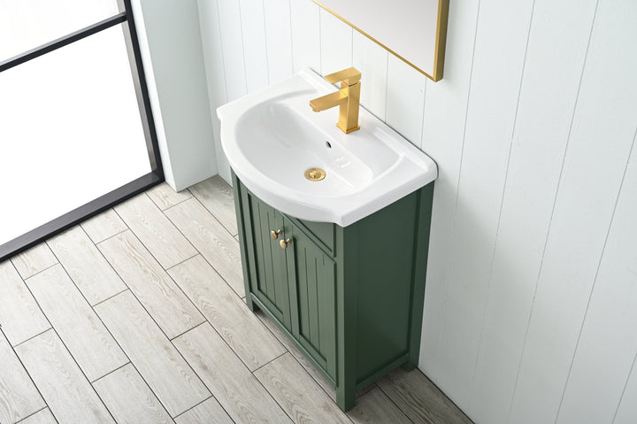 Marian 24" Single Sink Vanity with Porcelain Top - Design Element Bath Kitchen - Bathroom Vanity - Espresso with Silver Satin Hardware