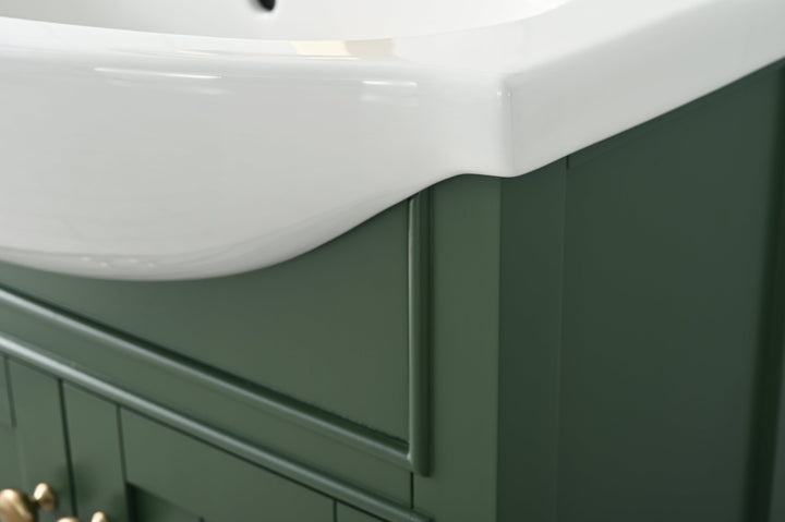 Marian 24" Single Sink Vanity with Porcelain Top - Design Element Bath Kitchen - Bathroom Vanity - Espresso with Silver Satin Hardware