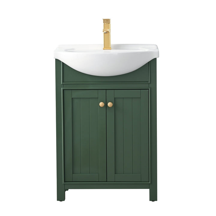 Marian 24" Single Sink Vanity with Porcelain Top - Design Element Bath Kitchen - Bathroom Vanity - Espresso with Silver Satin Hardware