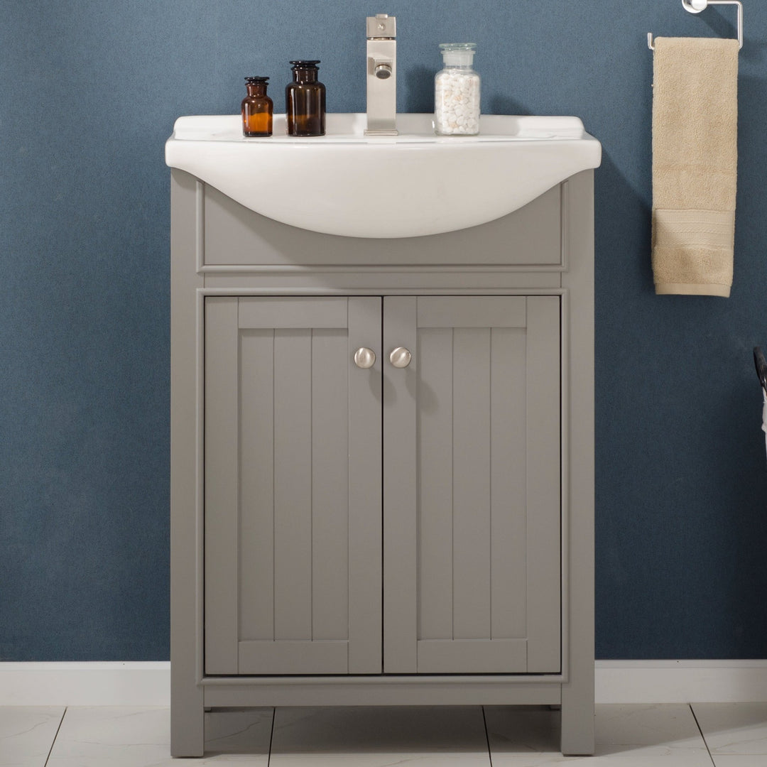 Marian 24" Single Sink Vanity with Porcelain Top - Design Element Bath Kitchen - Bathroom Vanity - Espresso with Silver Satin Hardware