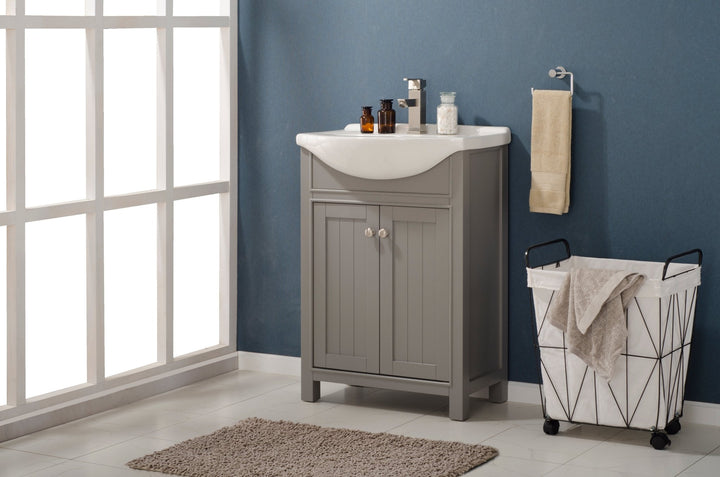 Marian 24" Single Sink Vanity with Porcelain Top - Design Element Bath Kitchen - Bathroom Vanity - Espresso with Silver Satin Hardware