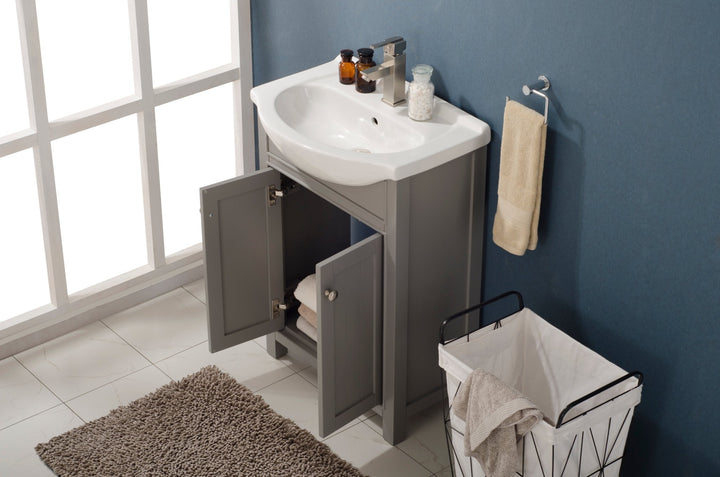 Marian 24" Single Sink Vanity with Porcelain Top - Design Element Bath Kitchen - Bathroom Vanity - Espresso with Silver Satin Hardware