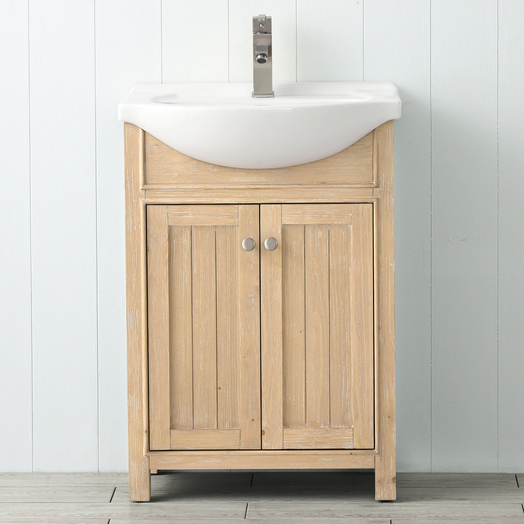 Marian 24" Single Sink Vanity with Porcelain Top - Design Element Bath Kitchen - Bathroom Vanity - Espresso with Silver Satin Hardware