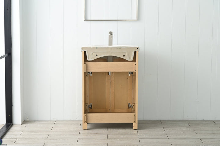 Marian 24" Single Sink Vanity with Porcelain Top - Design Element Bath Kitchen - Bathroom Vanity - Espresso with Silver Satin Hardware