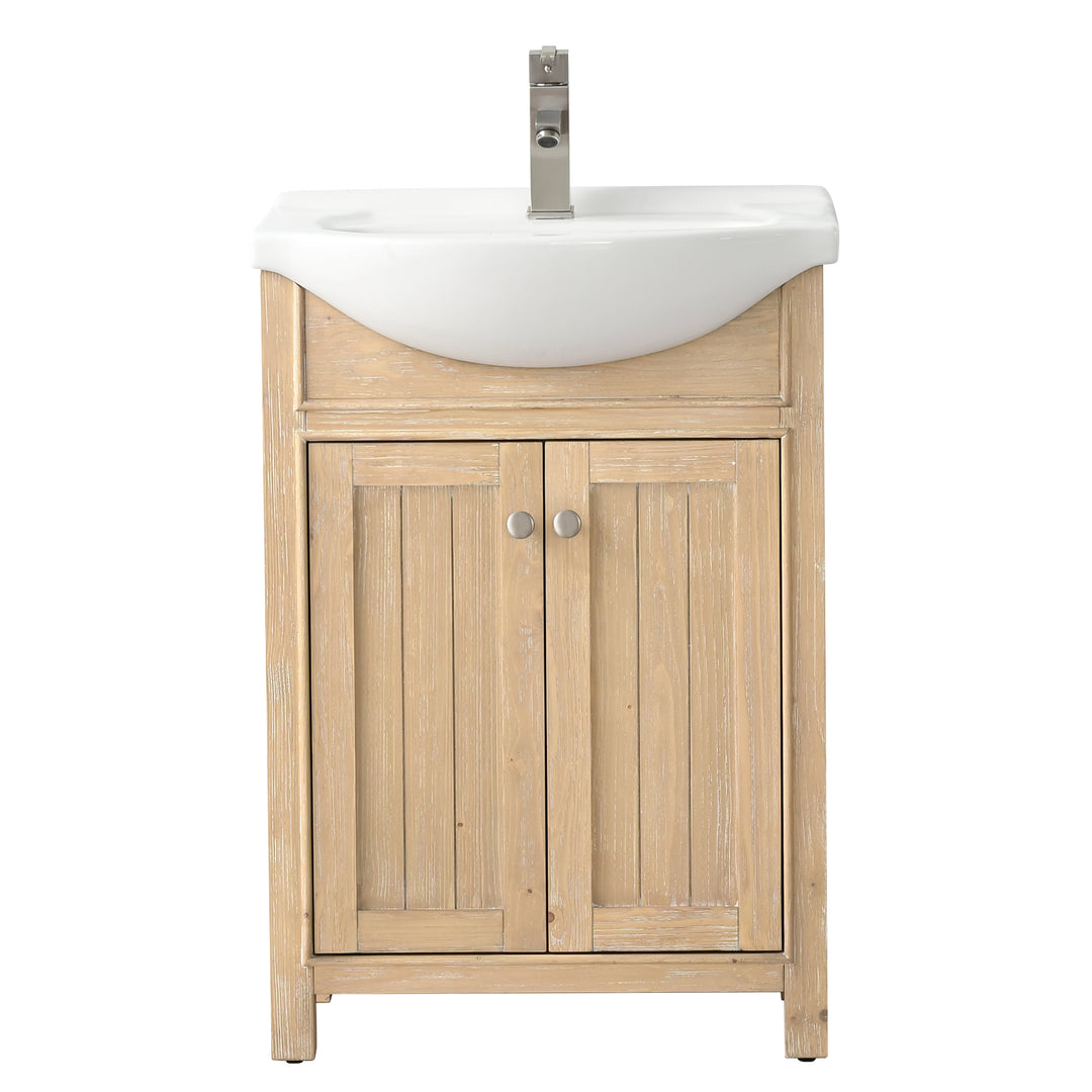 Marian 24" Single Sink Vanity with Porcelain Top - Design Element Bath Kitchen - Bathroom Vanity - Espresso with Silver Satin Hardware