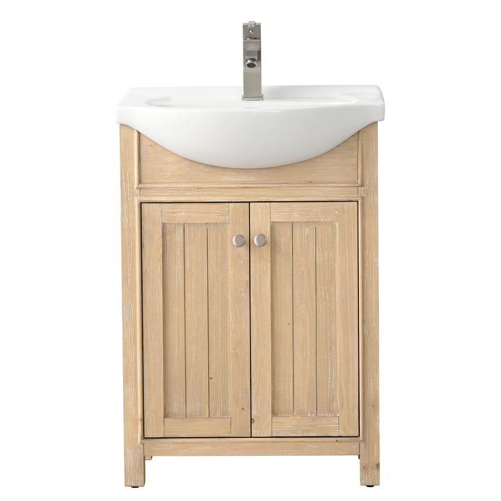 Marian 24" Single Sink Vanity with Porcelain Top - Design Element Bath Kitchen - Bathroom Vanity - Espresso with Silver Satin Hardware