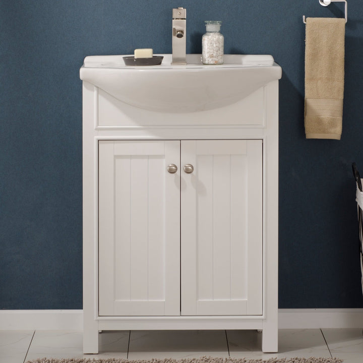 Marian 24" Single Sink Vanity with Porcelain Top - Design Element Bath Kitchen - Bathroom Vanity - Espresso with Silver Satin Hardware