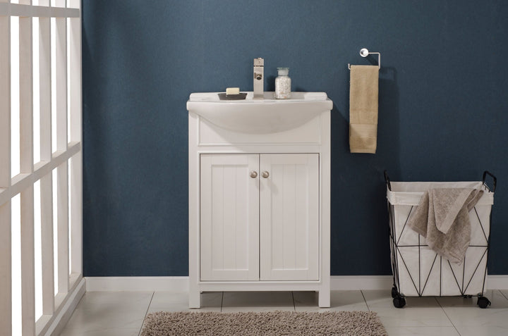 Marian 24" Single Sink Vanity with Porcelain Top - Design Element Bath Kitchen - Bathroom Vanity - Espresso with Silver Satin Hardware
