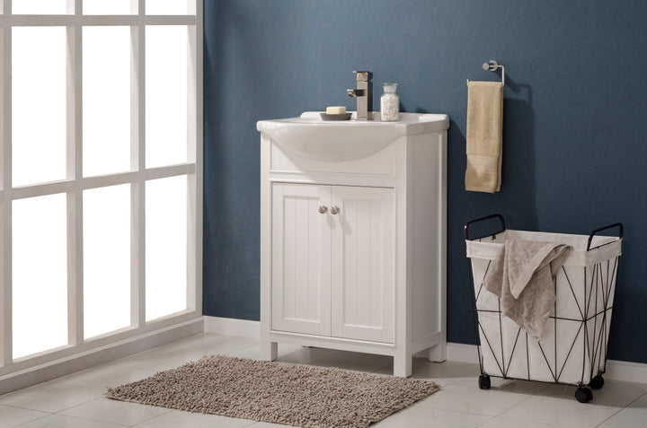 Marian 24" Single Sink Vanity with Porcelain Top - Design Element Bath Kitchen - Bathroom Vanity - Espresso with Silver Satin Hardware
