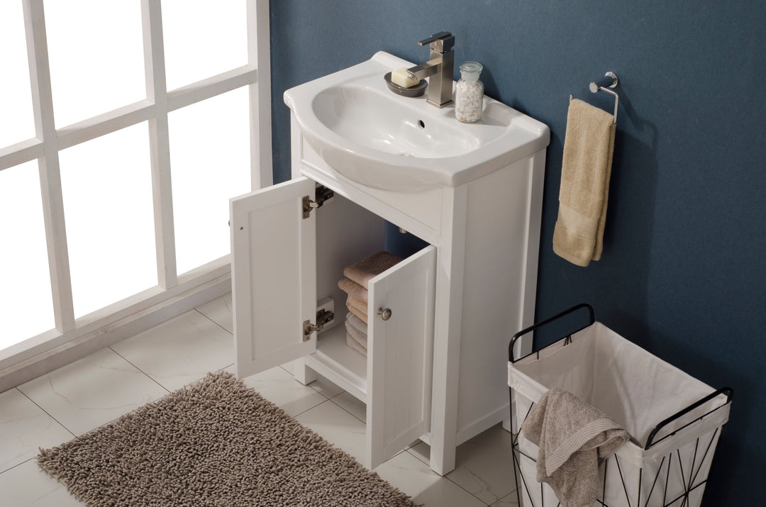 Marian 24" Single Sink Vanity with Porcelain Top - Design Element Bath Kitchen - Bathroom Vanity - Espresso with Silver Satin Hardware