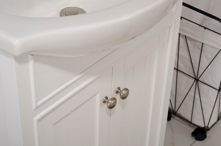 Marian 24" Single Sink Vanity with Porcelain Top - Design Element Bath Kitchen - Bathroom Vanity - Espresso with Silver Satin Hardware