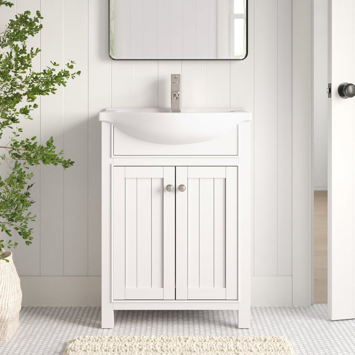 Marian 24" Single Sink Vanity with Porcelain Top - Design Element Bath Kitchen - Bathroom Vanity - Espresso with Silver Satin Hardware