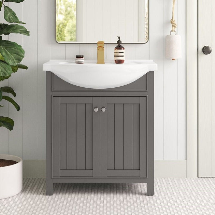 Marian 30" Single Sink Vanity with Porcelain Top - Design Element Bath Kitchen - Bathroom Vanity - Navy with Satin Gold Hardware