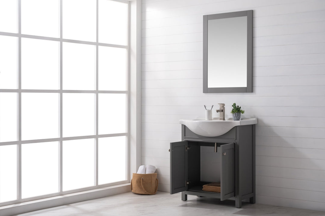 Marian 30" Single Sink Vanity with Porcelain Top - Design Element Bath Kitchen - Bathroom Vanity - Navy with Satin Gold Hardware