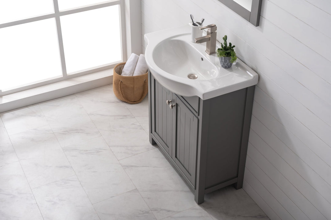 Marian 30" Single Sink Vanity with Porcelain Top - Design Element Bath Kitchen - Bathroom Vanity - Navy with Satin Gold Hardware