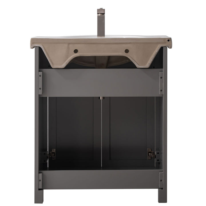 Marian 30" Single Sink Vanity with Porcelain Top - Design Element Bath Kitchen - Bathroom Vanity - Navy with Satin Gold Hardware