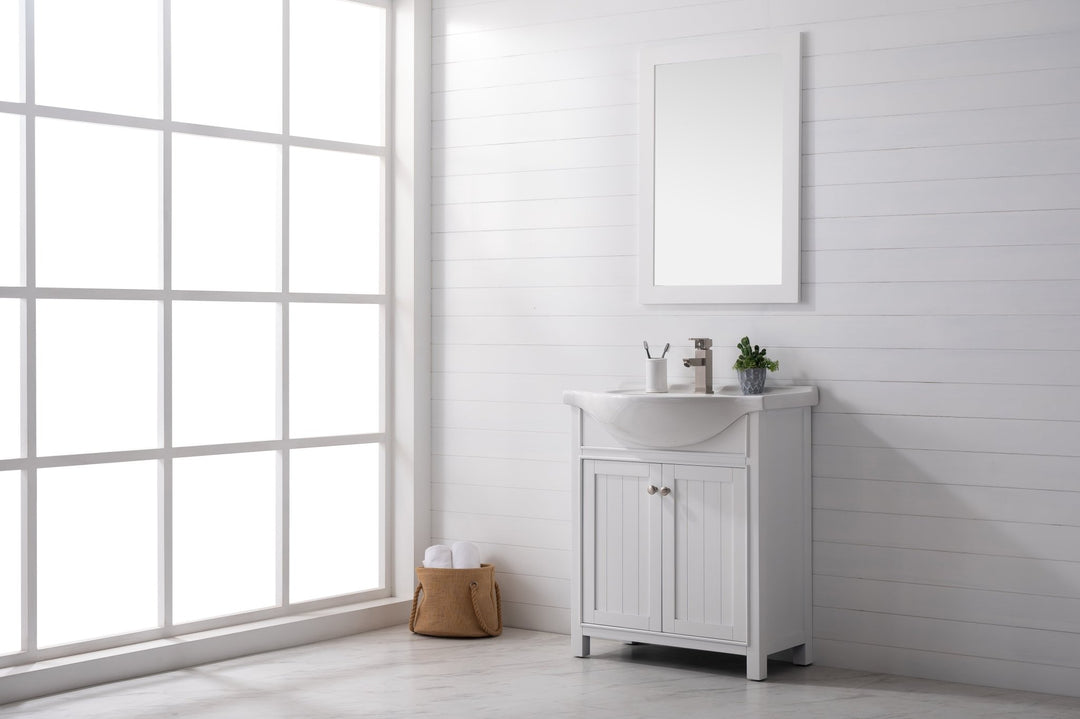 Marian 30" Single Sink Vanity with Porcelain Top - Design Element Bath Kitchen - Bathroom Vanity - Navy with Satin Gold Hardware