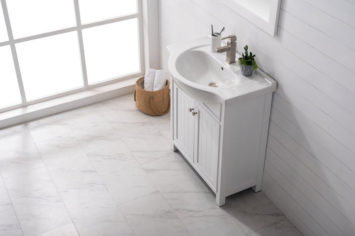 Marian 30" Single Sink Vanity with Porcelain Top - Design Element Bath Kitchen - Bathroom Vanity - Navy with Satin Gold Hardware