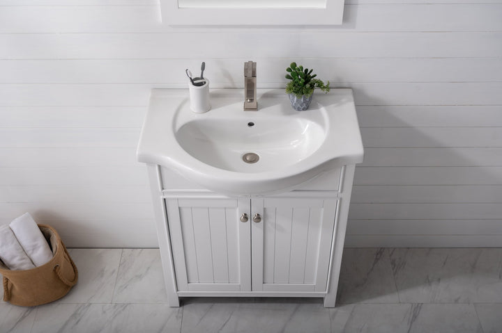 Marian 30" Single Sink Vanity with Porcelain Top - Design Element Bath Kitchen - Bathroom Vanity - Navy with Satin Gold Hardware