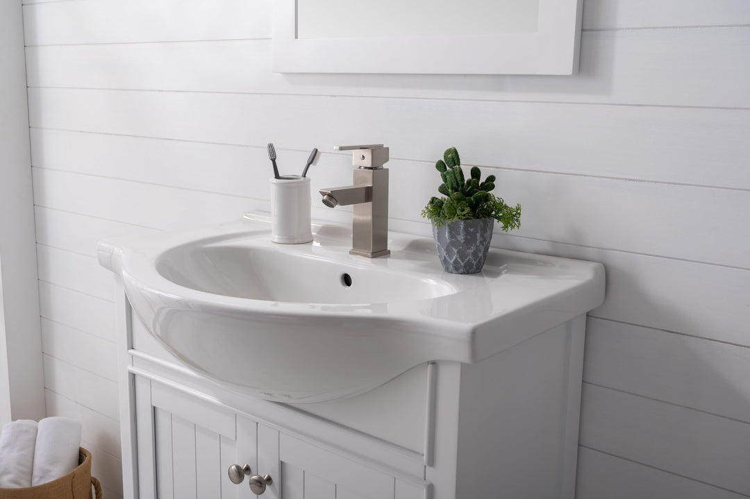 Marian 30" Single Sink Vanity with Porcelain Top - Design Element Bath Kitchen - Bathroom Vanity - Navy with Satin Gold Hardware