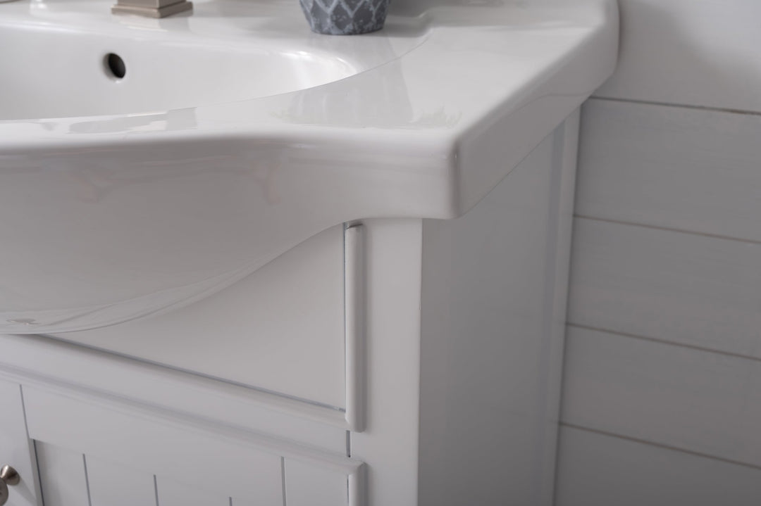 Marian 30" Single Sink Vanity with Porcelain Top - Design Element Bath Kitchen - Bathroom Vanity - Navy with Satin Gold Hardware