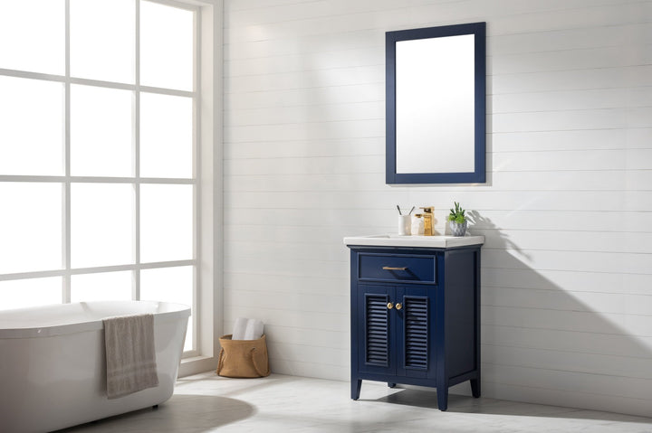 Cameron 24" Single Sink Vanity with Porcelain Top - Design Element Bath Kitchen - Bathroom Vanity - Navy with Satin Gold Hardware