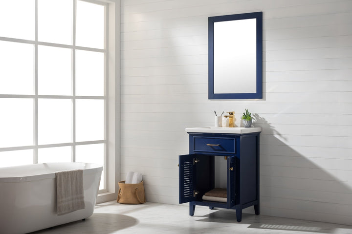 Cameron 24" Single Sink Vanity with Porcelain Top - Design Element Bath Kitchen - Bathroom Vanity - Navy with Satin Gold Hardware
