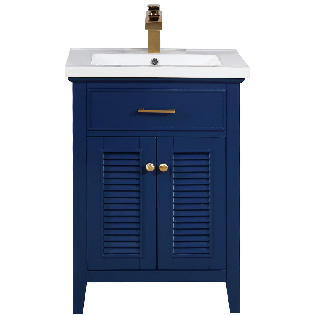 Cameron 24" Single Sink Vanity with Porcelain Top - Design Element Bath Kitchen - Bathroom Vanity - Navy with Satin Gold Hardware