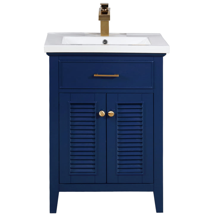 Cameron 24" Single Sink Vanity with Porcelain Top - Design Element Bath Kitchen - Bathroom Vanity - Navy with Satin Gold Hardware