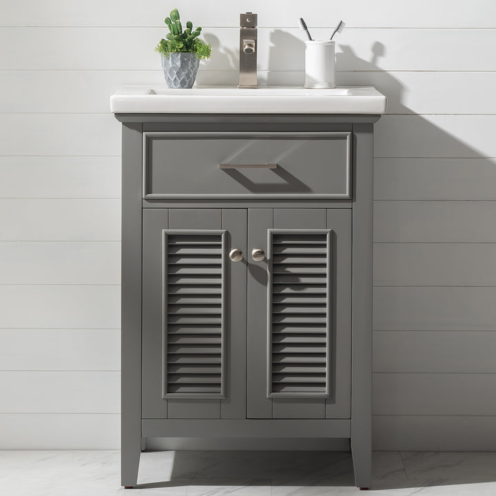 Cameron 24" Single Sink Vanity with Porcelain Top - Design Element Bath Kitchen - Bathroom Vanity - Navy with Satin Gold Hardware