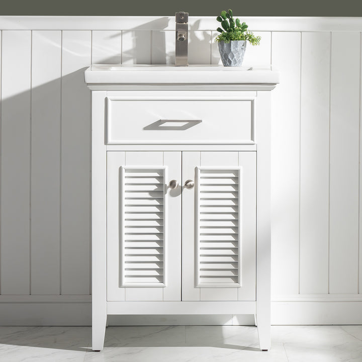 Cameron 24" Single Sink Vanity with Porcelain Top - Design Element Bath Kitchen - Bathroom Vanity - Navy with Satin Gold Hardware