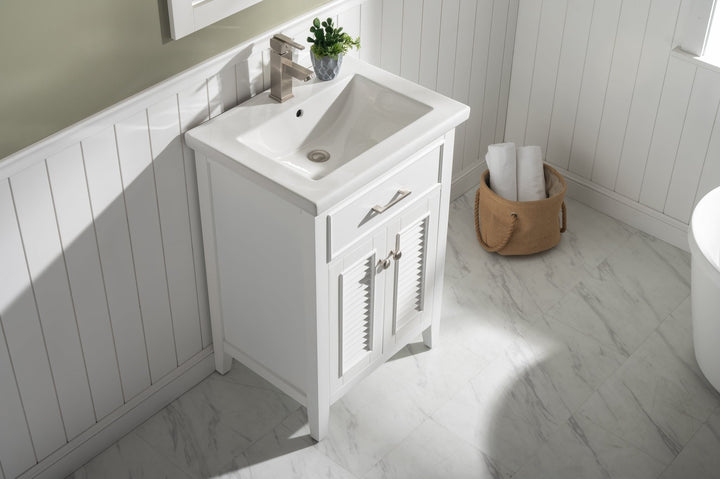 Cameron 24" Single Sink Vanity with Porcelain Top - Design Element Bath Kitchen - Bathroom Vanity - Navy with Satin Gold Hardware