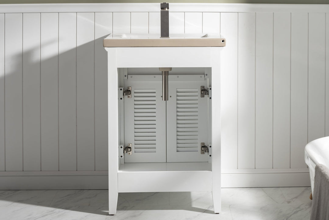 Cameron 24" Single Sink Vanity with Porcelain Top - Design Element Bath Kitchen - Bathroom Vanity - Navy with Satin Gold Hardware
