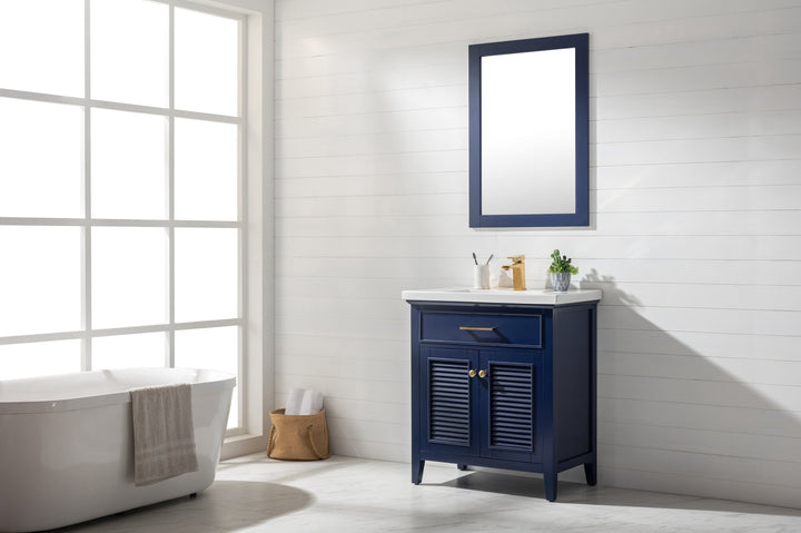 Cameron 30" Single Sink Vanity with Porcelain Top - Design Element Bath Kitchen - Bathroom Vanity - Navy with Satin Gold Hardware