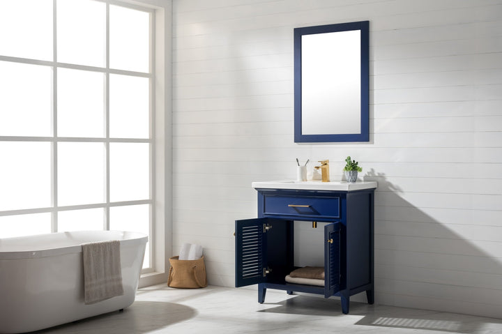 Cameron 30" Single Sink Vanity with Porcelain Top - Design Element Bath Kitchen - Bathroom Vanity - Navy with Satin Gold Hardware