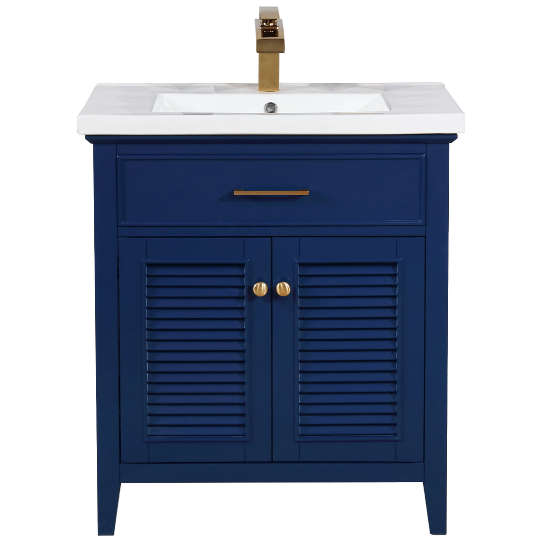 Cameron 30" Single Sink Vanity with Porcelain Top - Design Element Bath Kitchen - Bathroom Vanity - Navy with Satin Gold Hardware