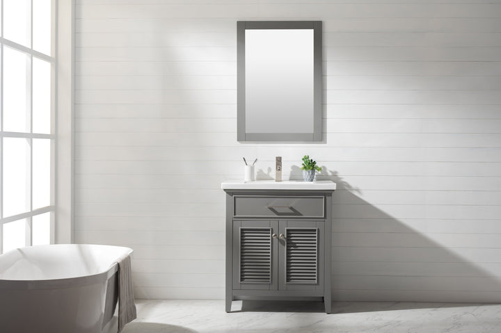 Cameron 30" Single Sink Vanity with Porcelain Top - Design Element Bath Kitchen - Bathroom Vanity - Navy with Satin Gold Hardware