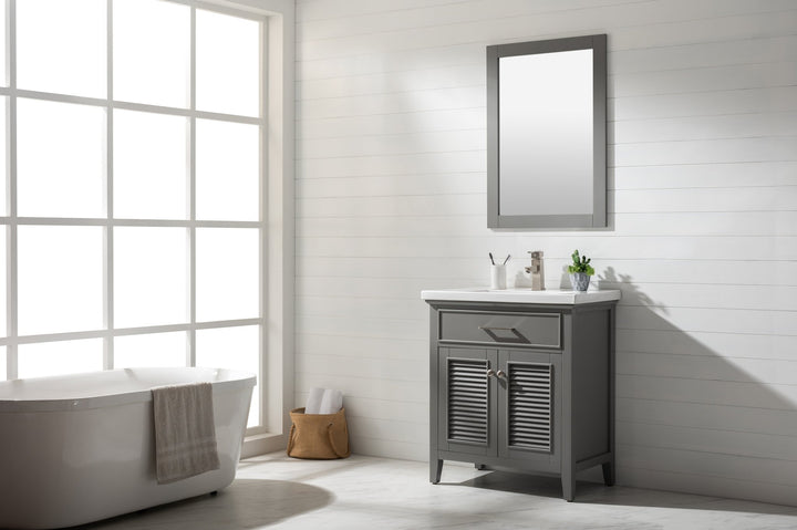 Cameron 30" Single Sink Vanity with Porcelain Top - Design Element Bath Kitchen - Bathroom Vanity - Navy with Satin Gold Hardware