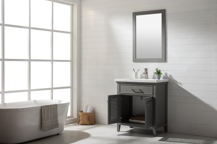 Cameron 30" Single Sink Vanity with Porcelain Top - Design Element Bath Kitchen - Bathroom Vanity - Navy with Satin Gold Hardware