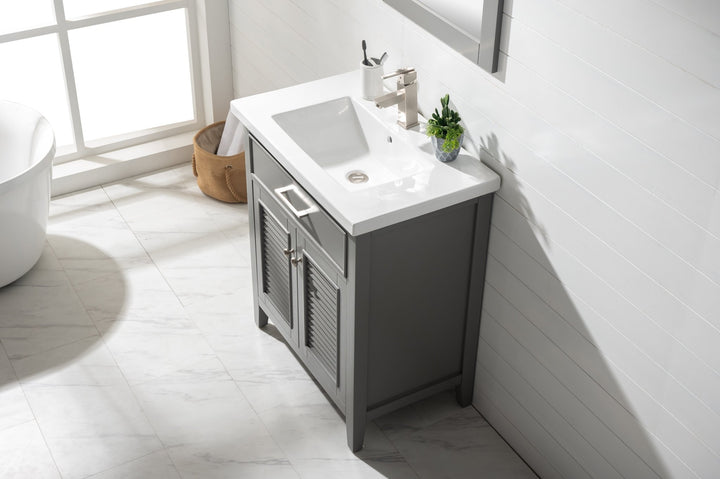 Cameron 30" Single Sink Vanity with Porcelain Top - Design Element Bath Kitchen - Bathroom Vanity - Navy with Satin Gold Hardware