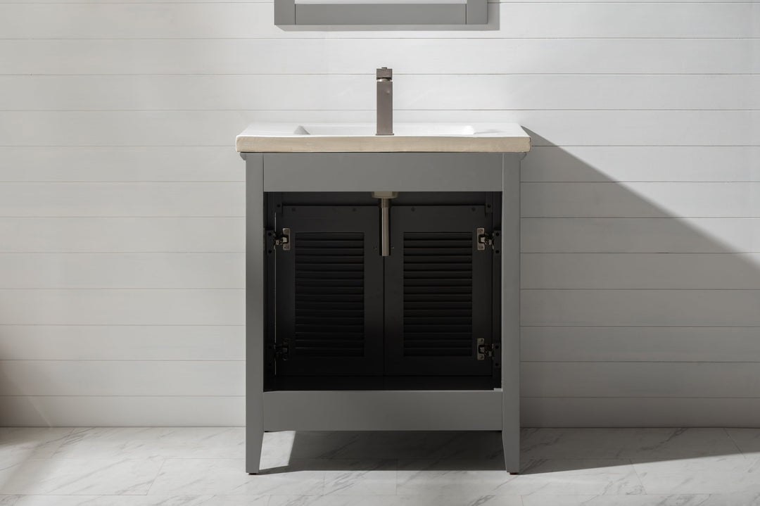 Cameron 30" Single Sink Vanity with Porcelain Top - Design Element Bath Kitchen - Bathroom Vanity - Navy with Satin Gold Hardware