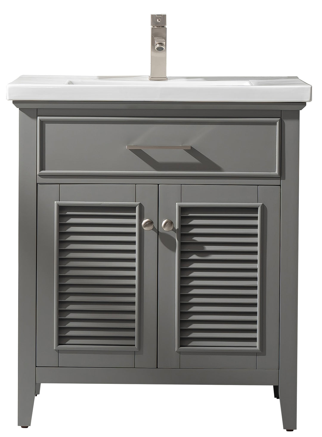 Cameron 30" Single Sink Vanity with Porcelain Top - Design Element Bath Kitchen - Bathroom Vanity - Navy with Satin Gold Hardware