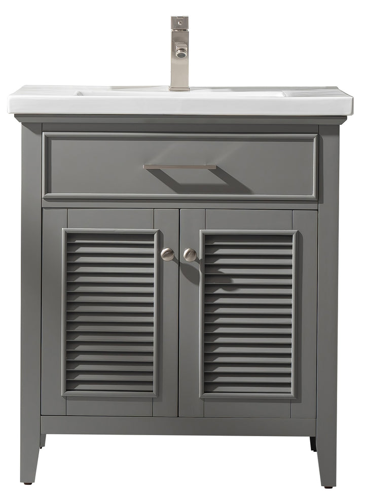 Cameron 30" Single Sink Vanity with Porcelain Top - Design Element Bath Kitchen - Bathroom Vanity - Navy with Satin Gold Hardware