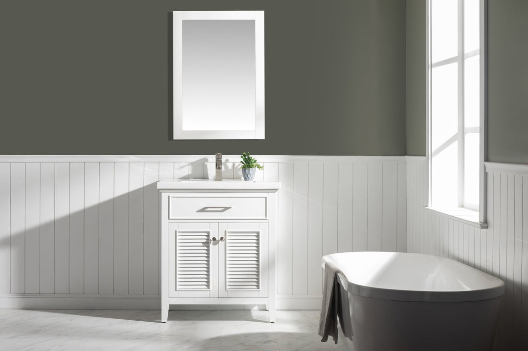 Cameron 30" Single Sink Vanity with Porcelain Top - Design Element Bath Kitchen - Bathroom Vanity - Navy with Satin Gold Hardware