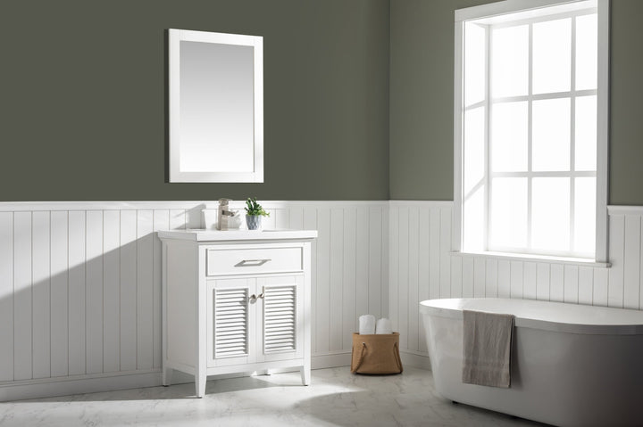 Cameron 30" Single Sink Vanity with Porcelain Top - Design Element Bath Kitchen - Bathroom Vanity - Navy with Satin Gold Hardware