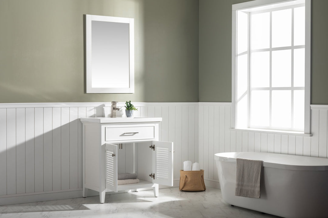 Cameron 30" Single Sink Vanity with Porcelain Top - Design Element Bath Kitchen - Bathroom Vanity - Navy with Satin Gold Hardware